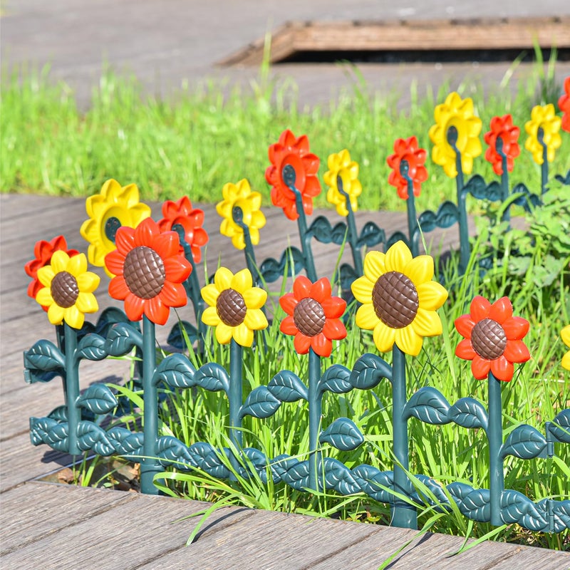 Sungmor Plastic Edgings Garden Picket Fence - Grass Lawn Flowerbeds Plant Borders - Decorative Sunflower Landscape Path Panels - Pack of 4 (Overall Length 98 Inches) - Lightweight & Easy Installation - Image 4